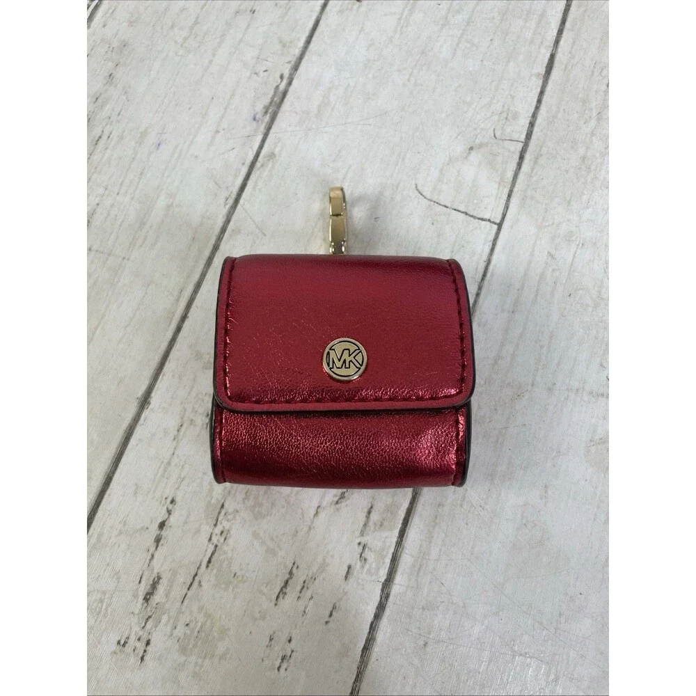 Michael Kors Jet Set Metallic Red Coin /AirPods Case Key Chain MK Logo Bag